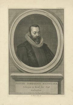 Portrait hollandais ancien de Pieter Hasselaer - Leader civique d'Amsterdam, 1762