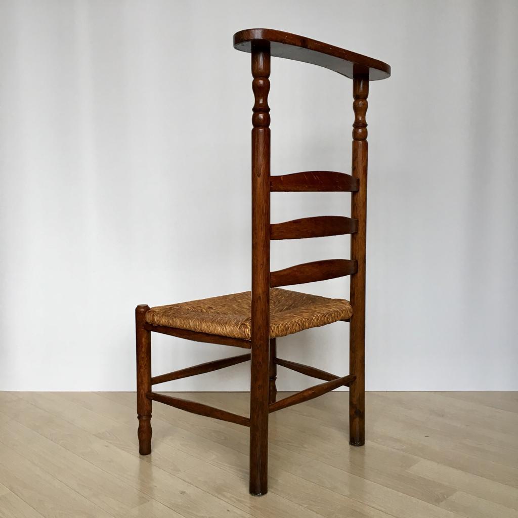 Rustic Antique Dutch Prayer Oak Chair with Wicker Seat, 1900s For Sale