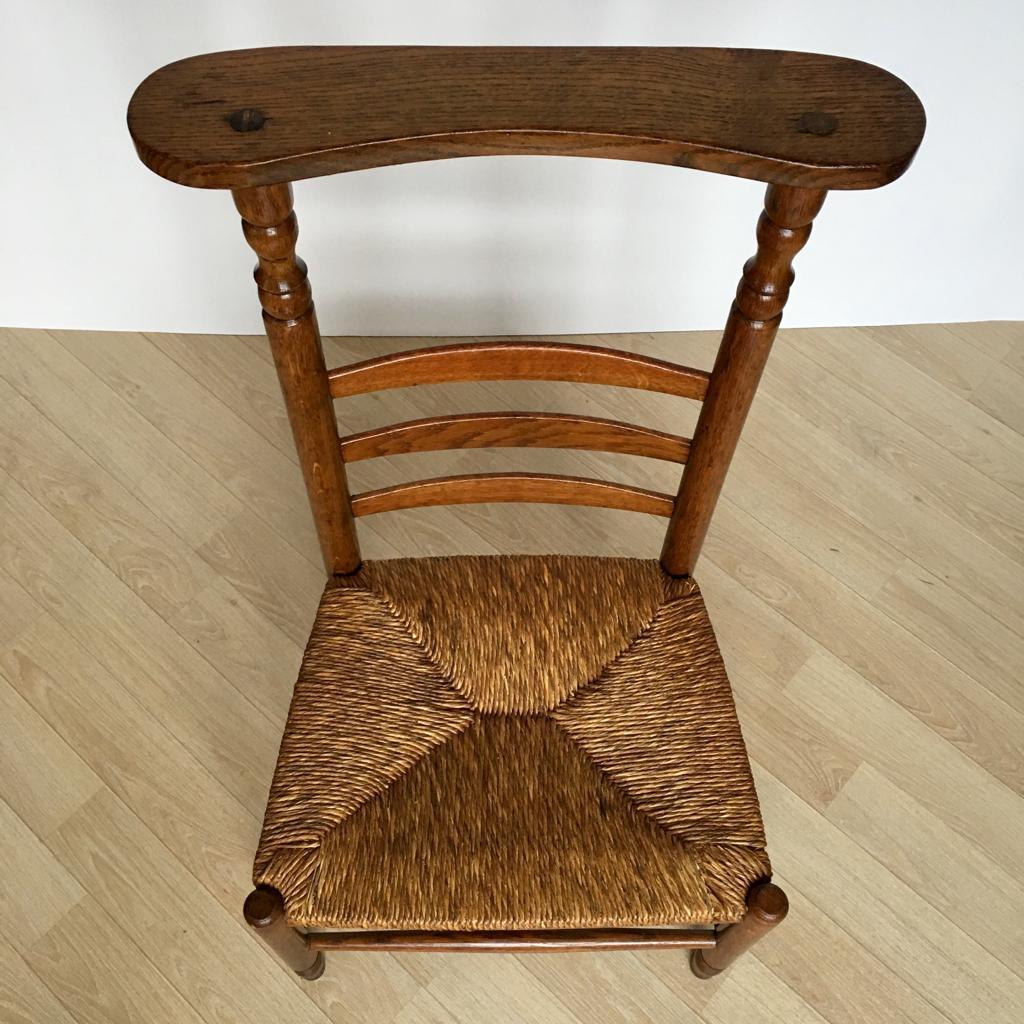 20th Century Antique Dutch Prayer Oak Chair with Wicker Seat, 1900s For Sale