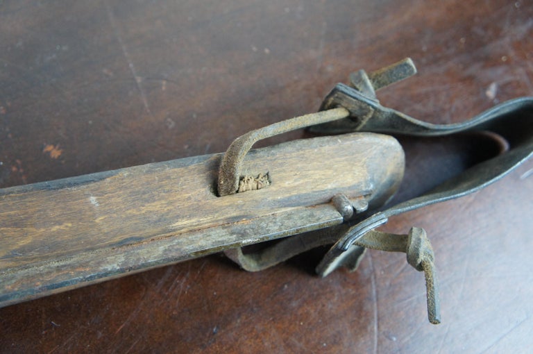 Antique Dutch Metal Wood & Leather Hockey Ice Skates For Sale 5