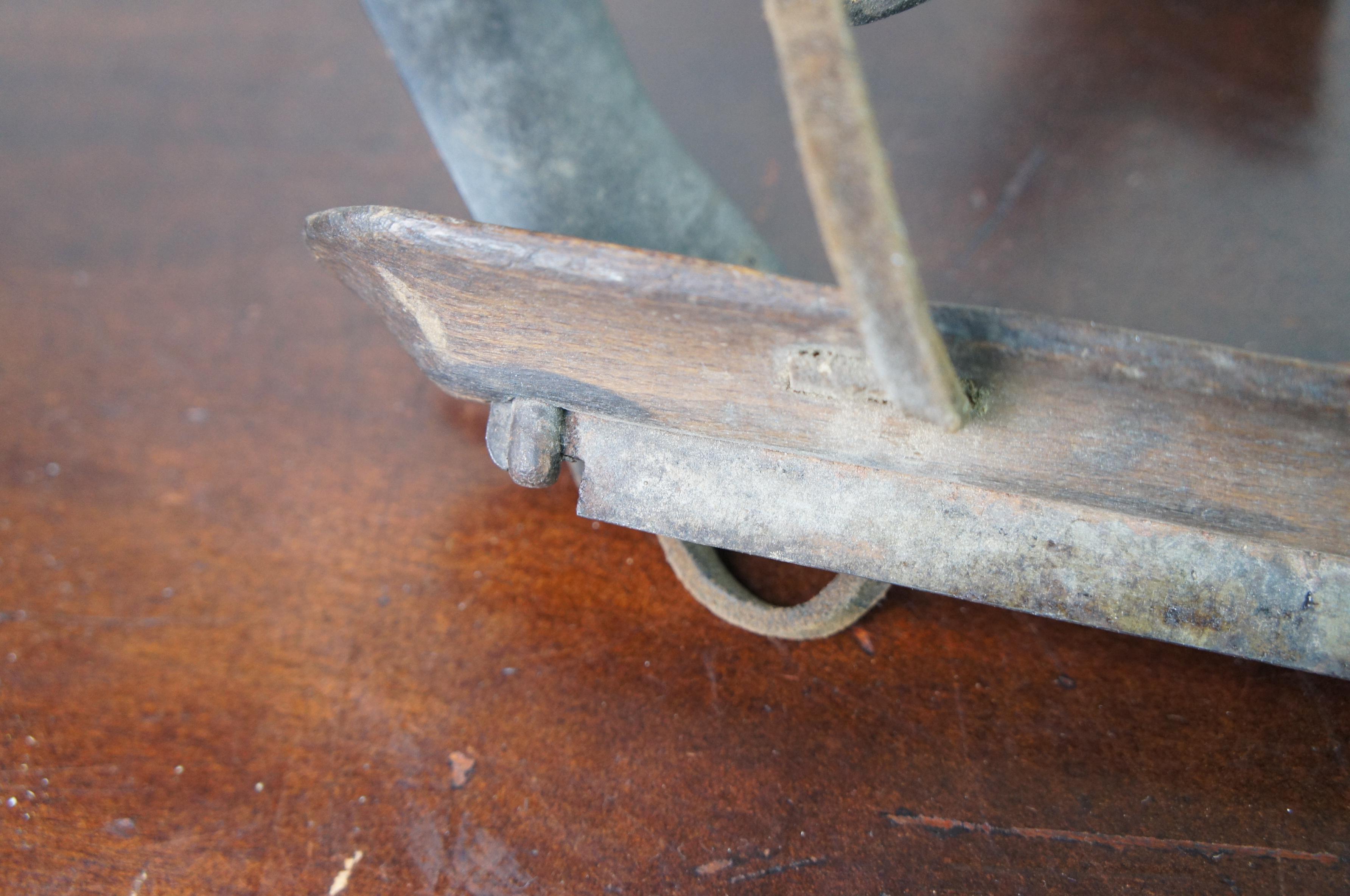 Rustic Antique Dutch Metal Wood & Leather Hockey Ice Skates