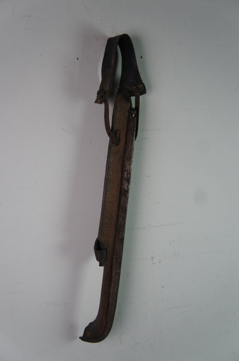 Antique Dutch Metal Wood & Leather Hockey Ice Skates For Sale 3