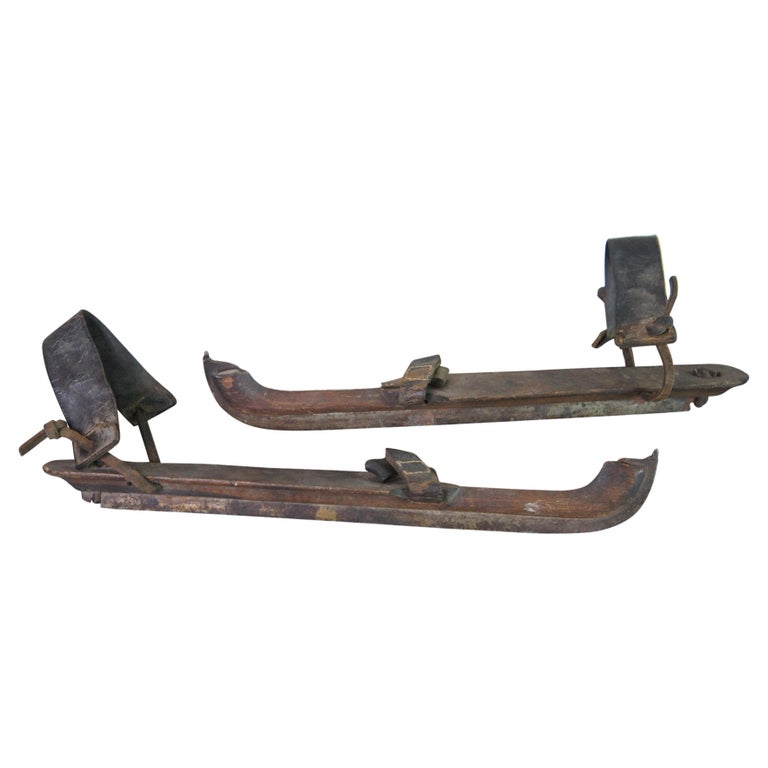 Antique Dutch Metal Wood and Leather Hockey Ice Skates For Sale at 1stDibs