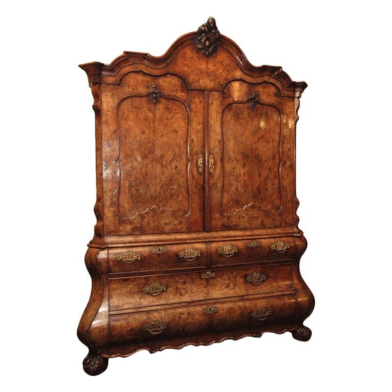 Antique Dutch Queen Anne Burled Walnut Cabinet