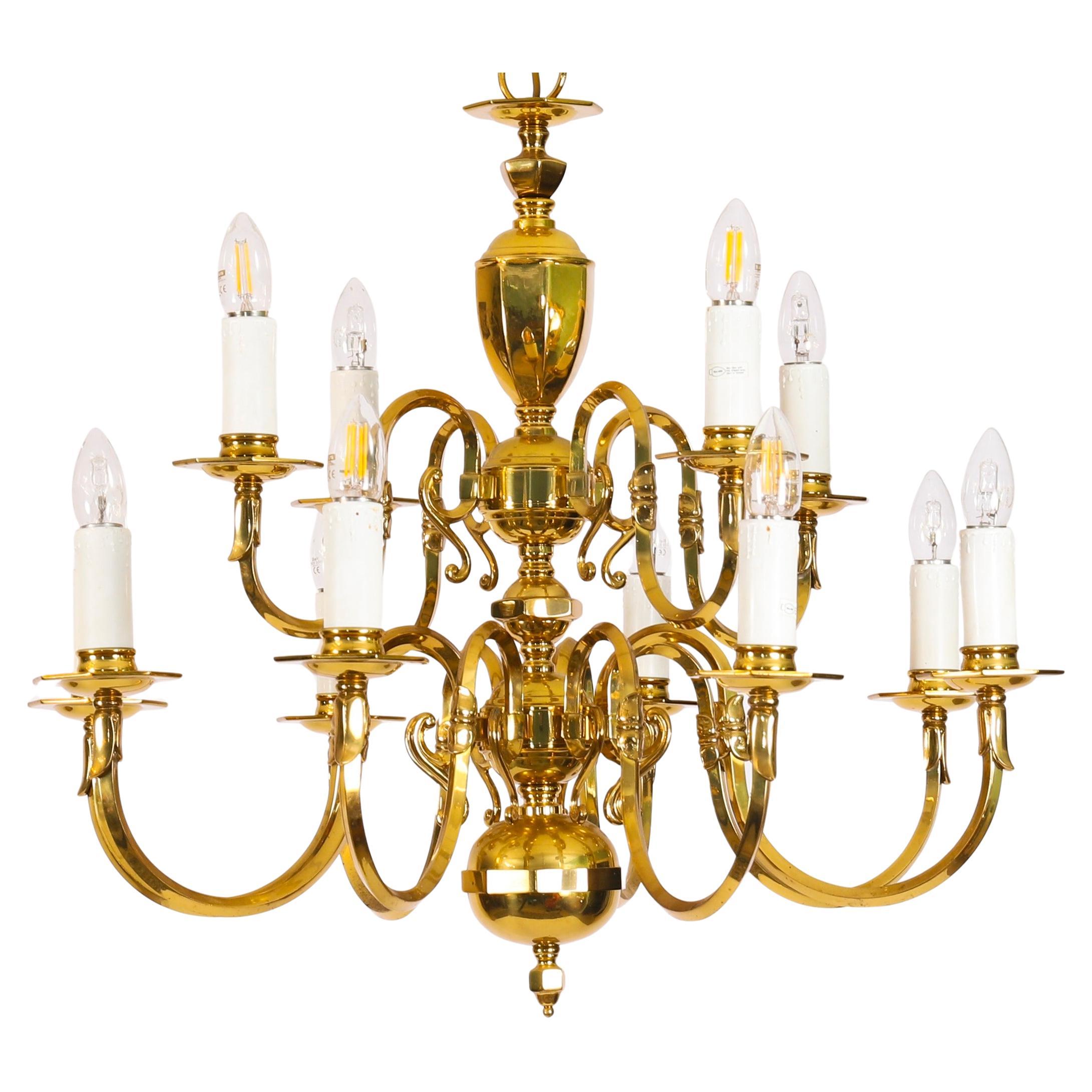 Antique Dutch Renaissance Brass Two-tier Chandelier Circa 1920