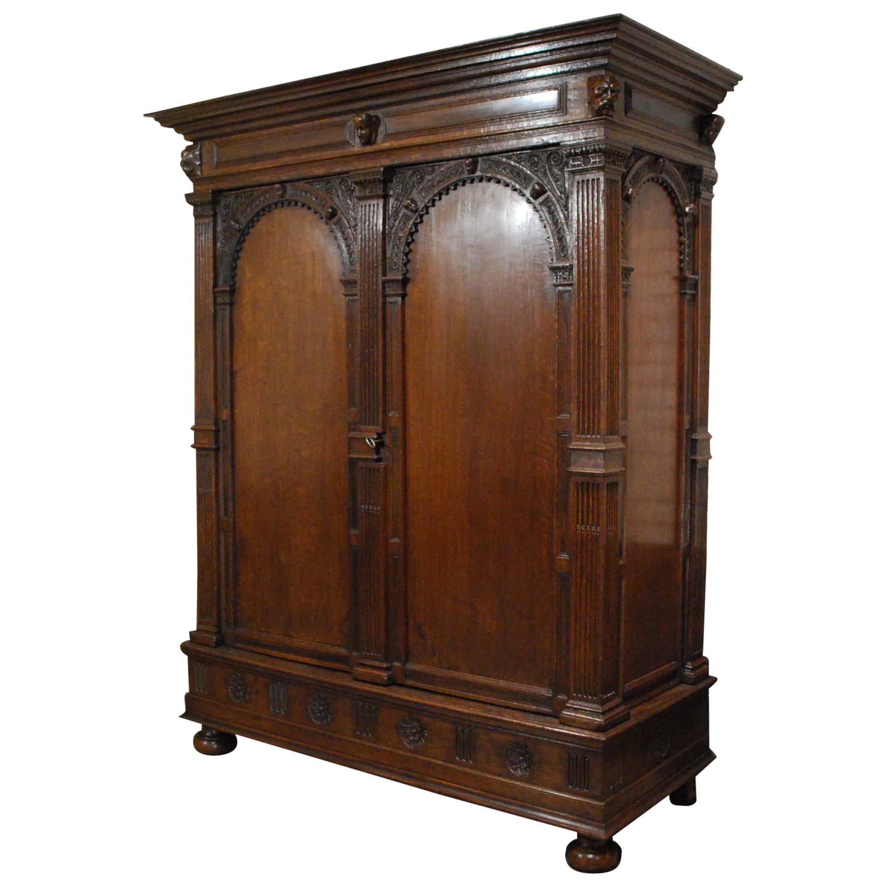 Antique Dutch Renaissance Portal Cabinet in Solid Oak, 18th Century