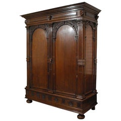 Ancienne armoire portail néerlandaise de la Renaissance en chêne massif, 18ème siècle