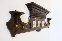 Antique Dutch Renaissance Revival Coat Rack 19th Century Delft Blue Tiles Brass