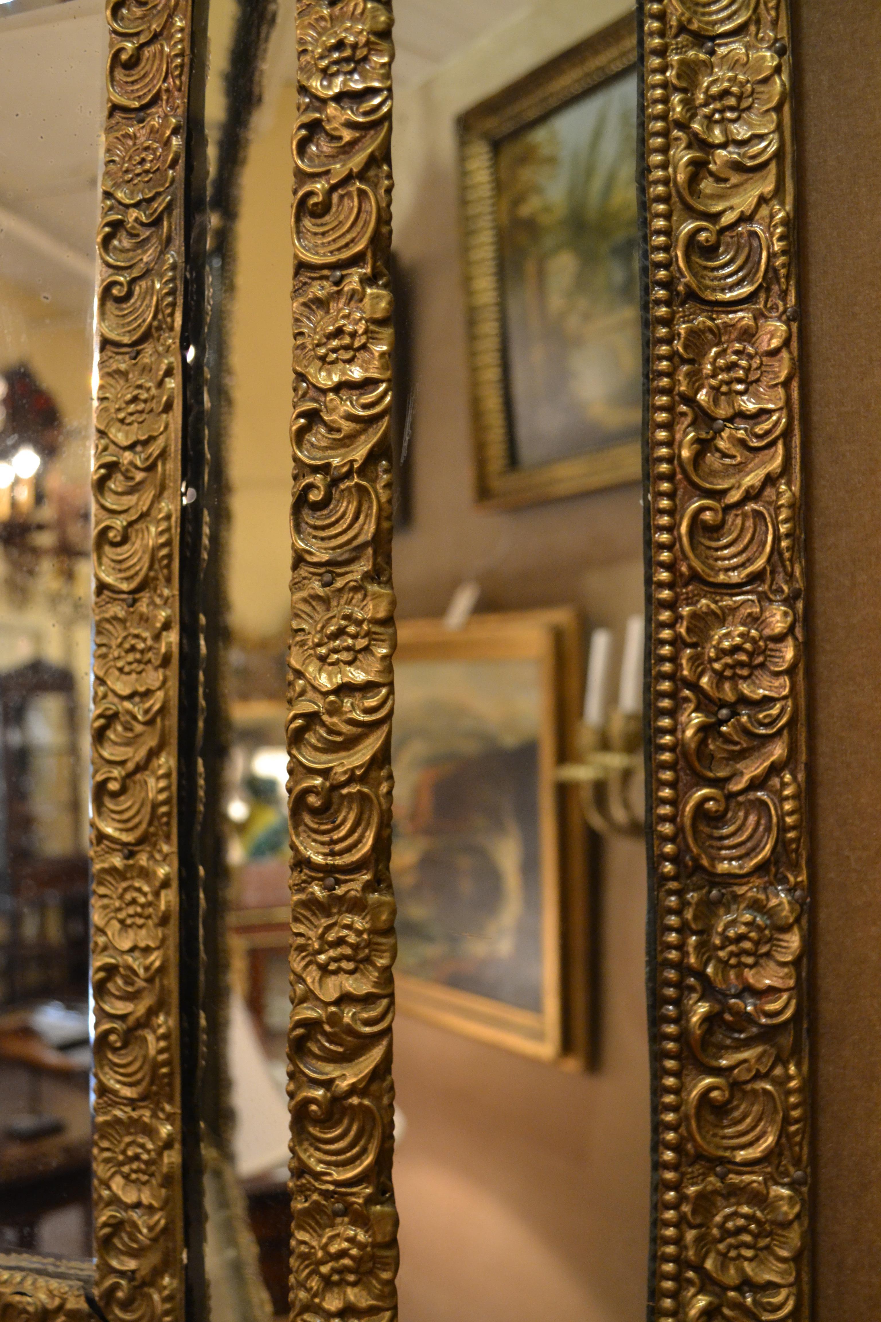 Repoussé Antique Dutch Repousse 19th Century Brass Mirror Renaissance Design