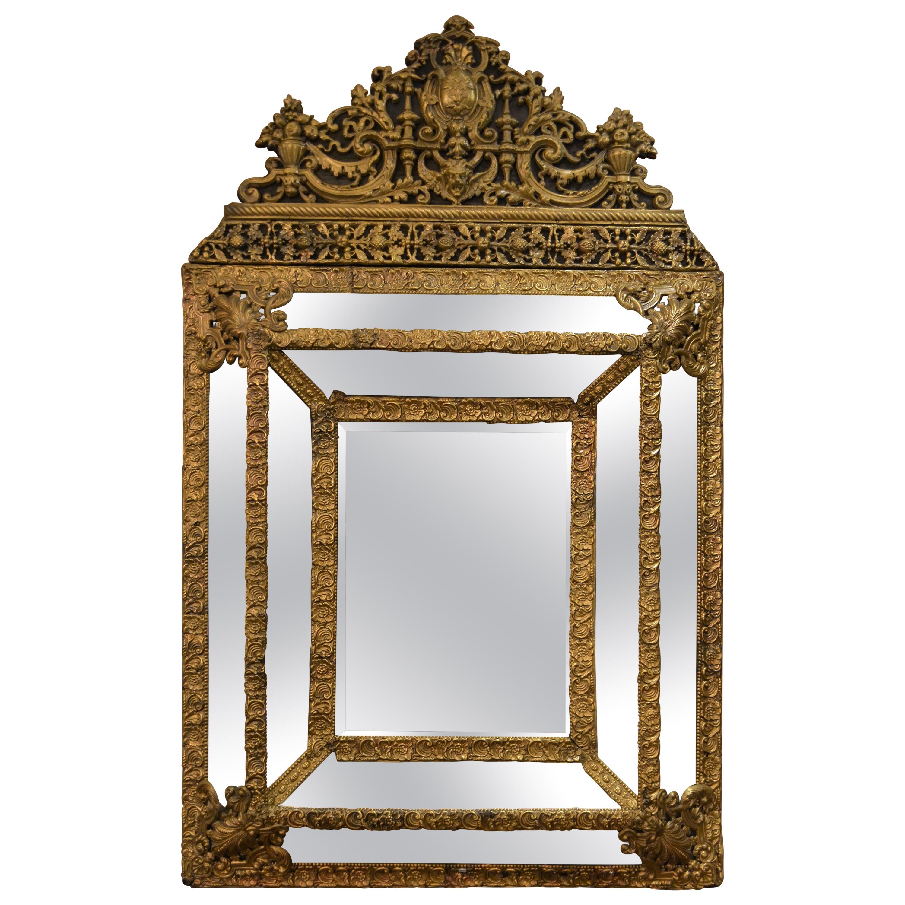 Antique Dutch Repousse 19th Century Brass Mirror Renaissance Design