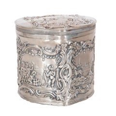 Antique Dutch Repousse Sterling Silver Heart Shaped Trinket Box Tea Caddy 1890