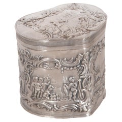 Antique Dutch Repousse Sterling Silver Heart Shaped Trinket Box Tea Caddy 1890