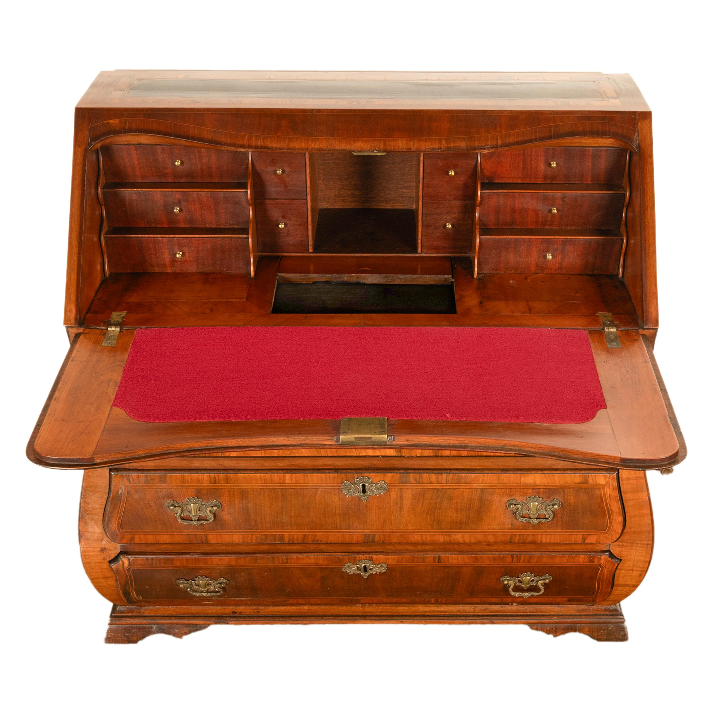 Antique Dutch Rococo Inlaid Marquetry Walnut Bombe Secretary Desk Bureau 1780 For Sale 4