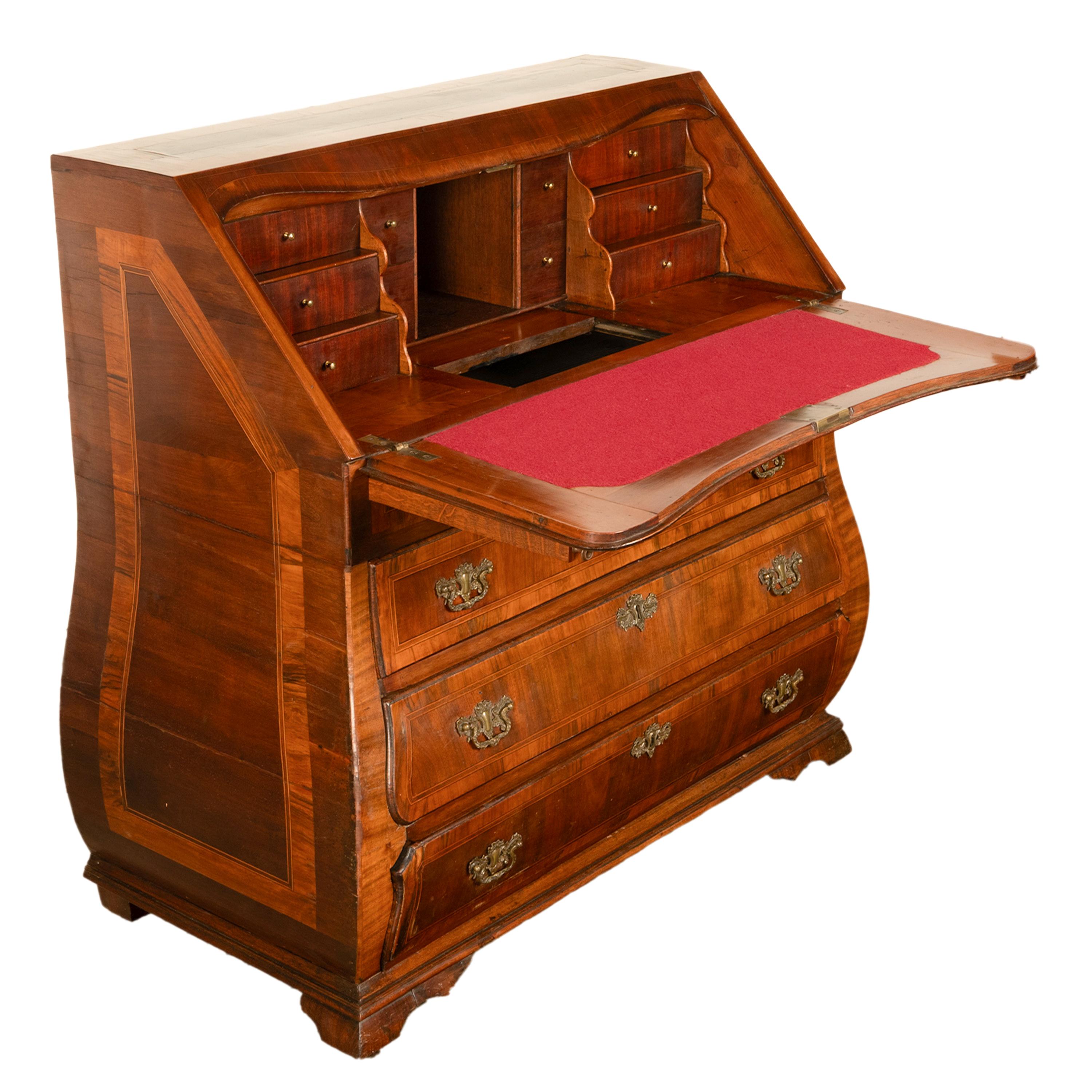 Antique Dutch Rococo Inlaid Marquetry Walnut Bombe Secretary Desk Bureau 1780 For Sale 5