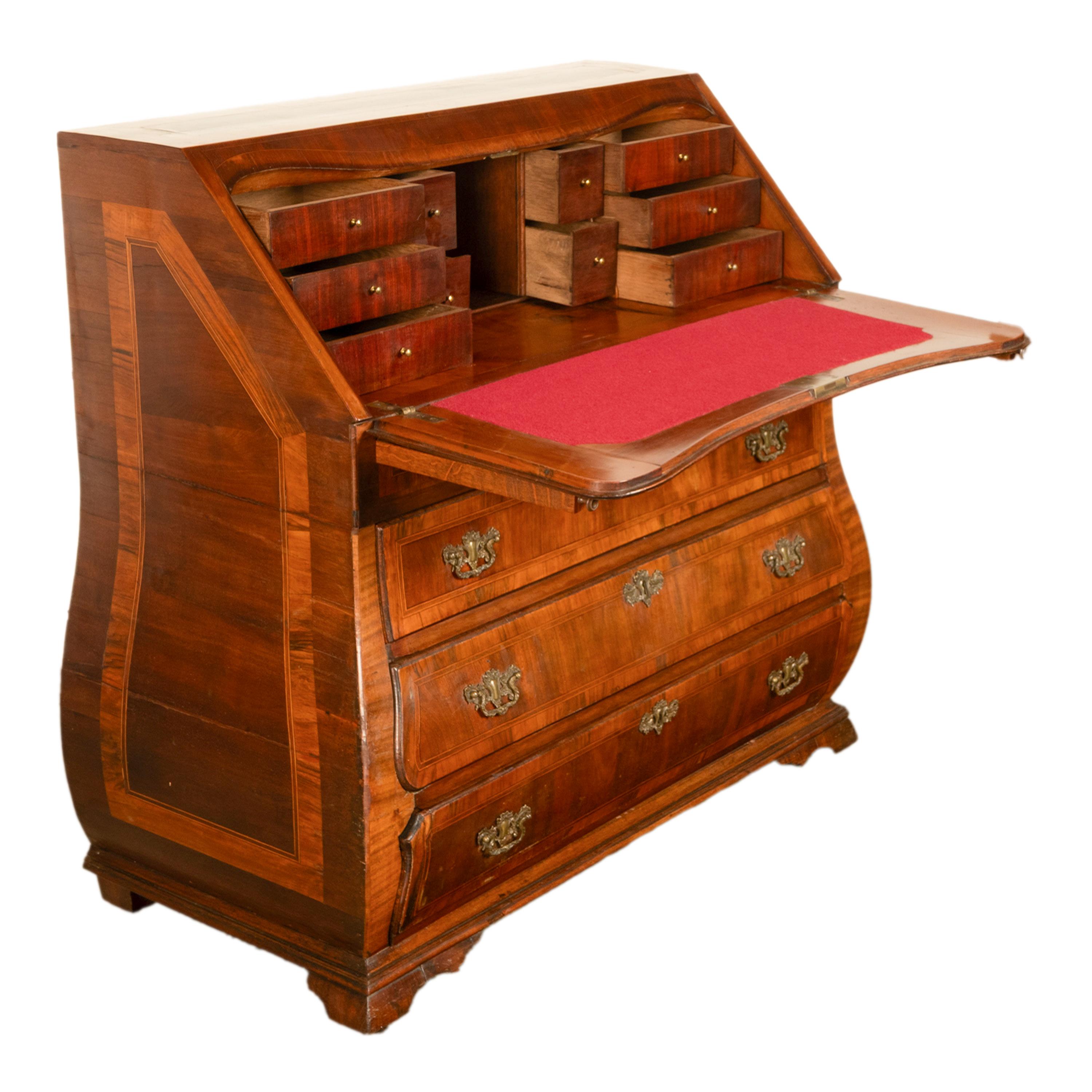 Antique Dutch Rococo Inlaid Marquetry Walnut Bombe Secretary Desk Bureau 1780 For Sale 6