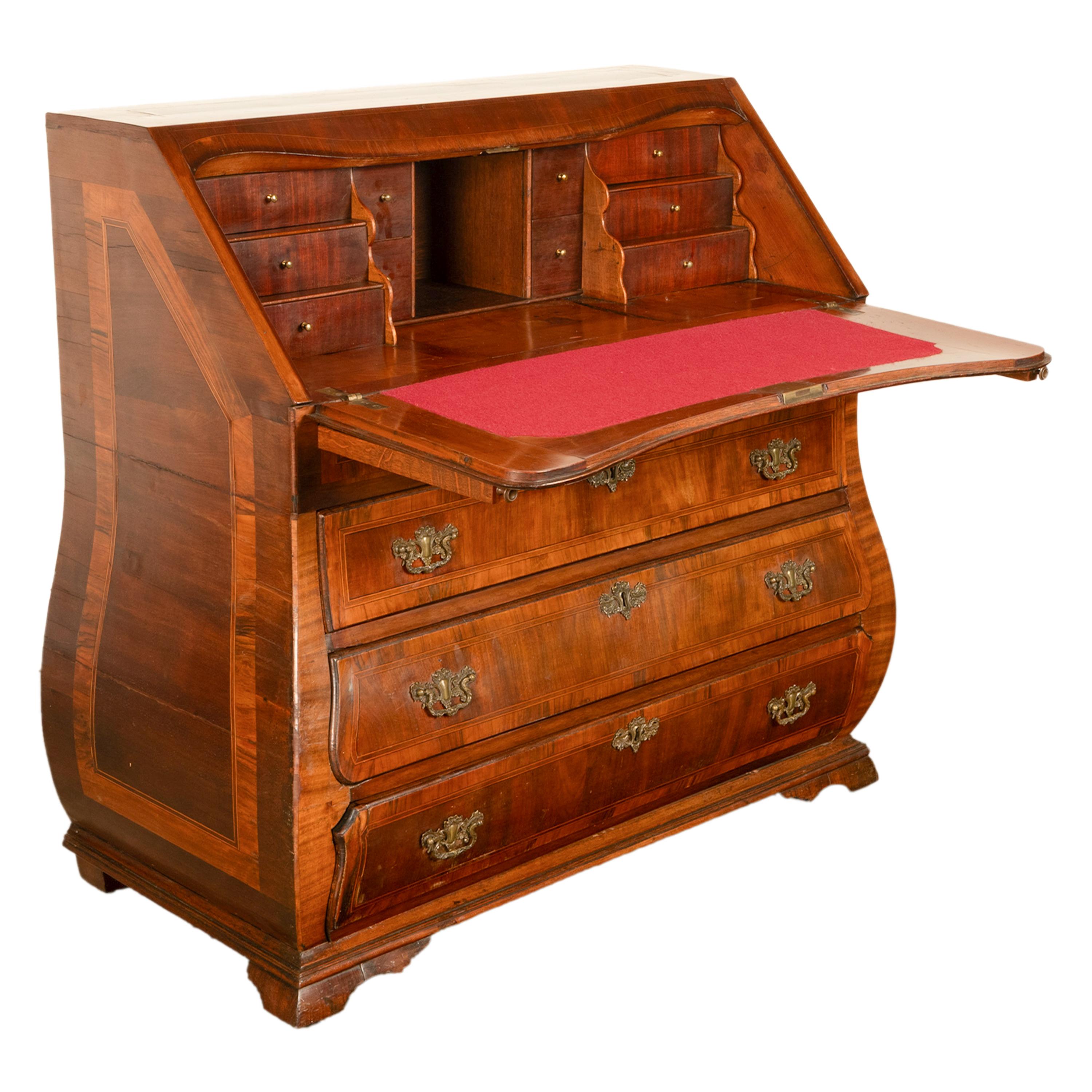 Antique Dutch Rococo Inlaid Marquetry Walnut Bombe Secretary Desk Bureau 1780 For Sale 7