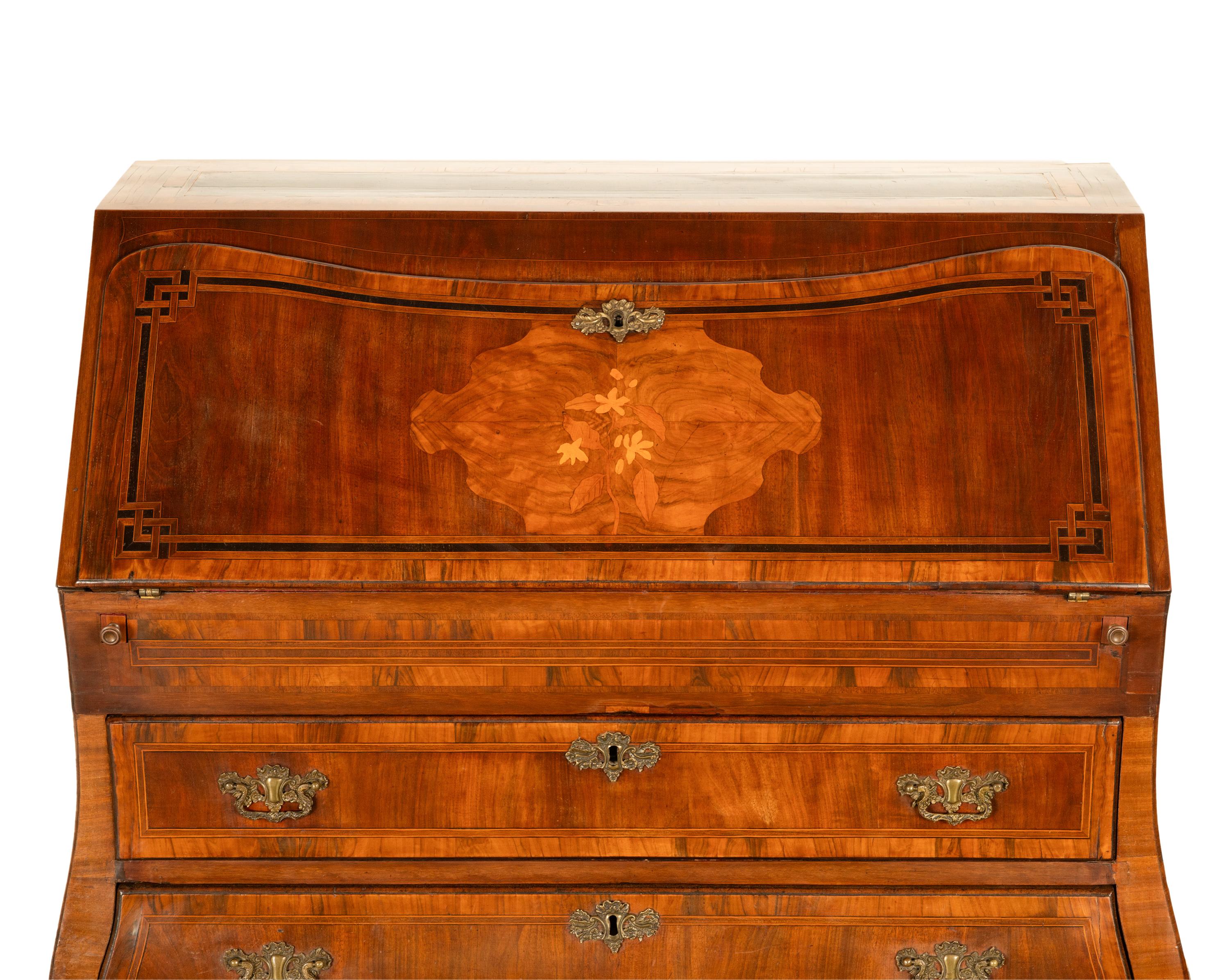 Antique Dutch Rococo Inlaid Marquetry Walnut Bombe Secretary Desk Bureau 1780 For Sale 12