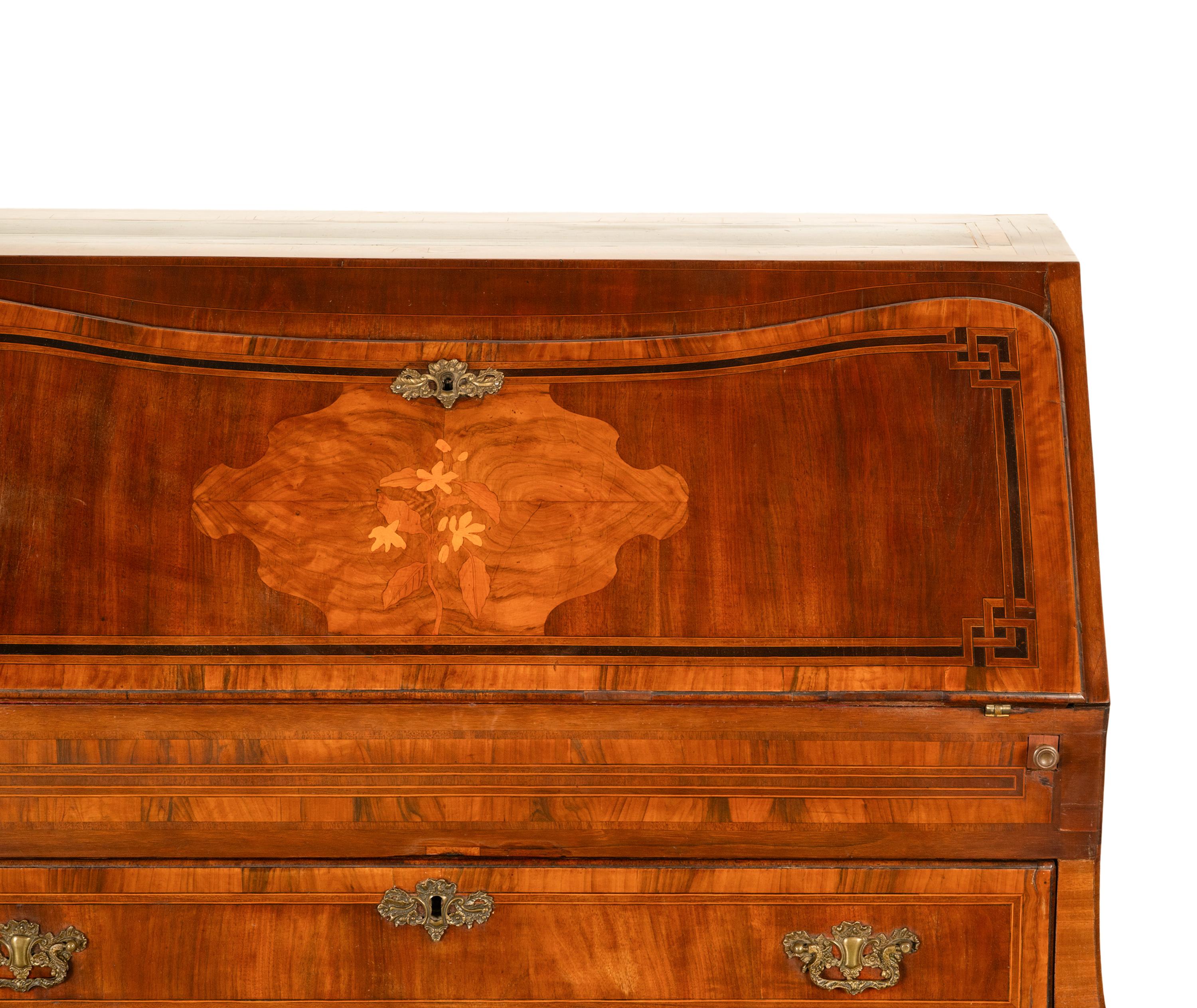 Antique Dutch Rococo Inlaid Marquetry Walnut Bombe Secretary Desk Bureau 1780 For Sale 13