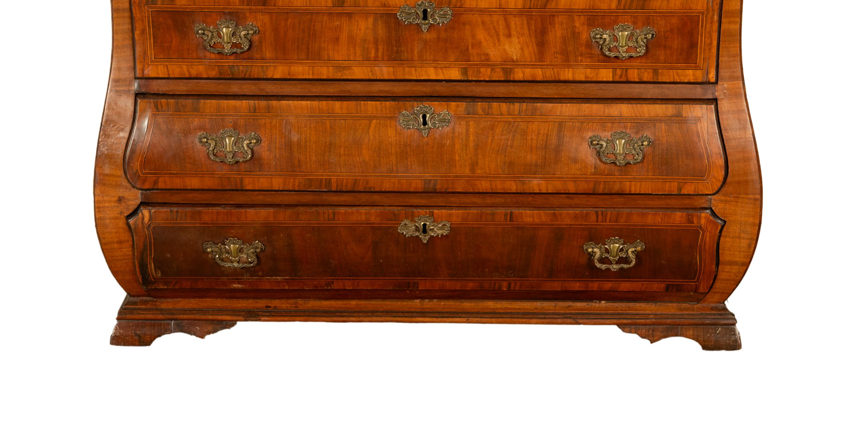 Antique Dutch Rococo Inlaid Marquetry Walnut Bombe Secretary Desk Bureau 1780 For Sale 14