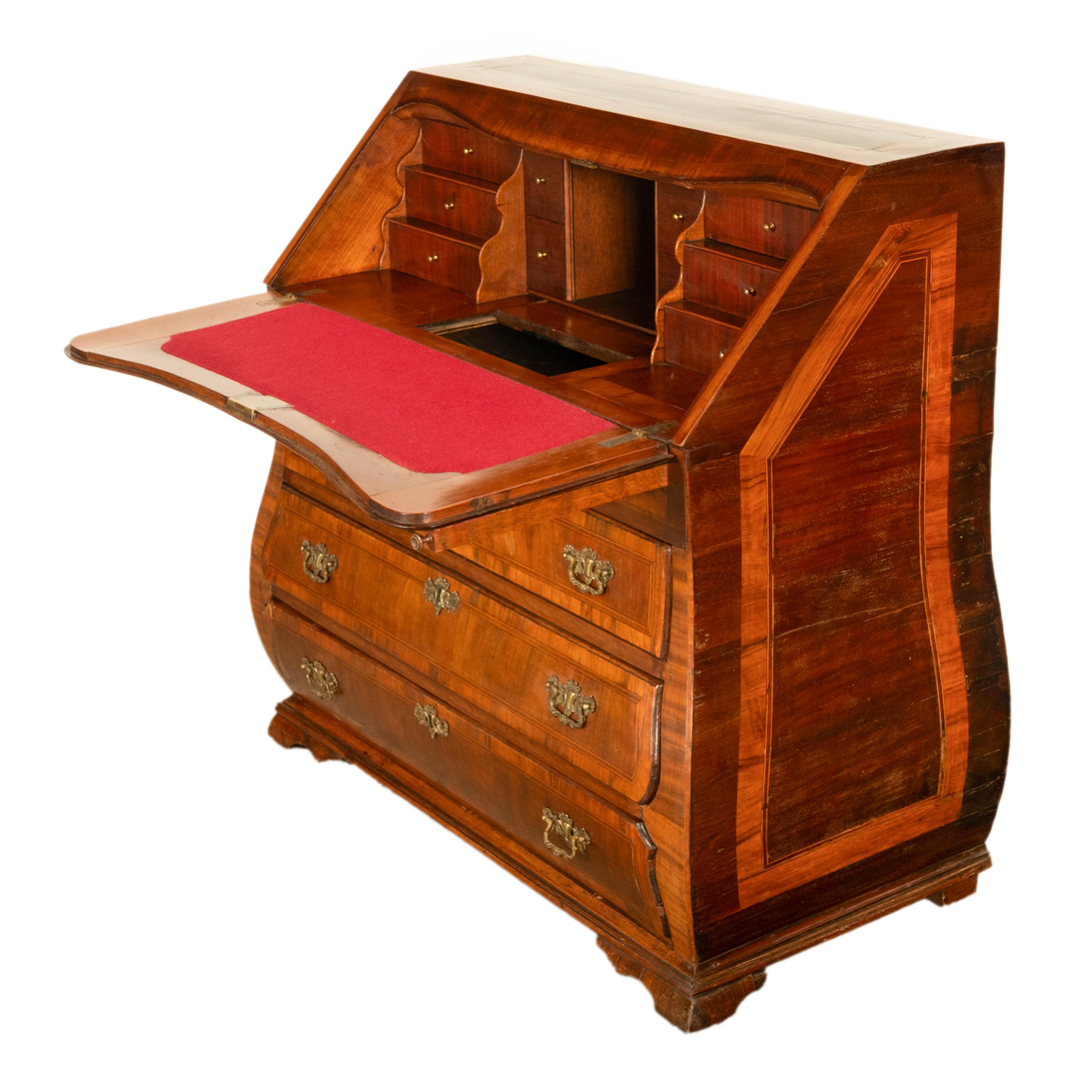 Antique Dutch Rococo Inlaid Marquetry Walnut Bombe Secretary Desk Bureau 1780 For Sale 2