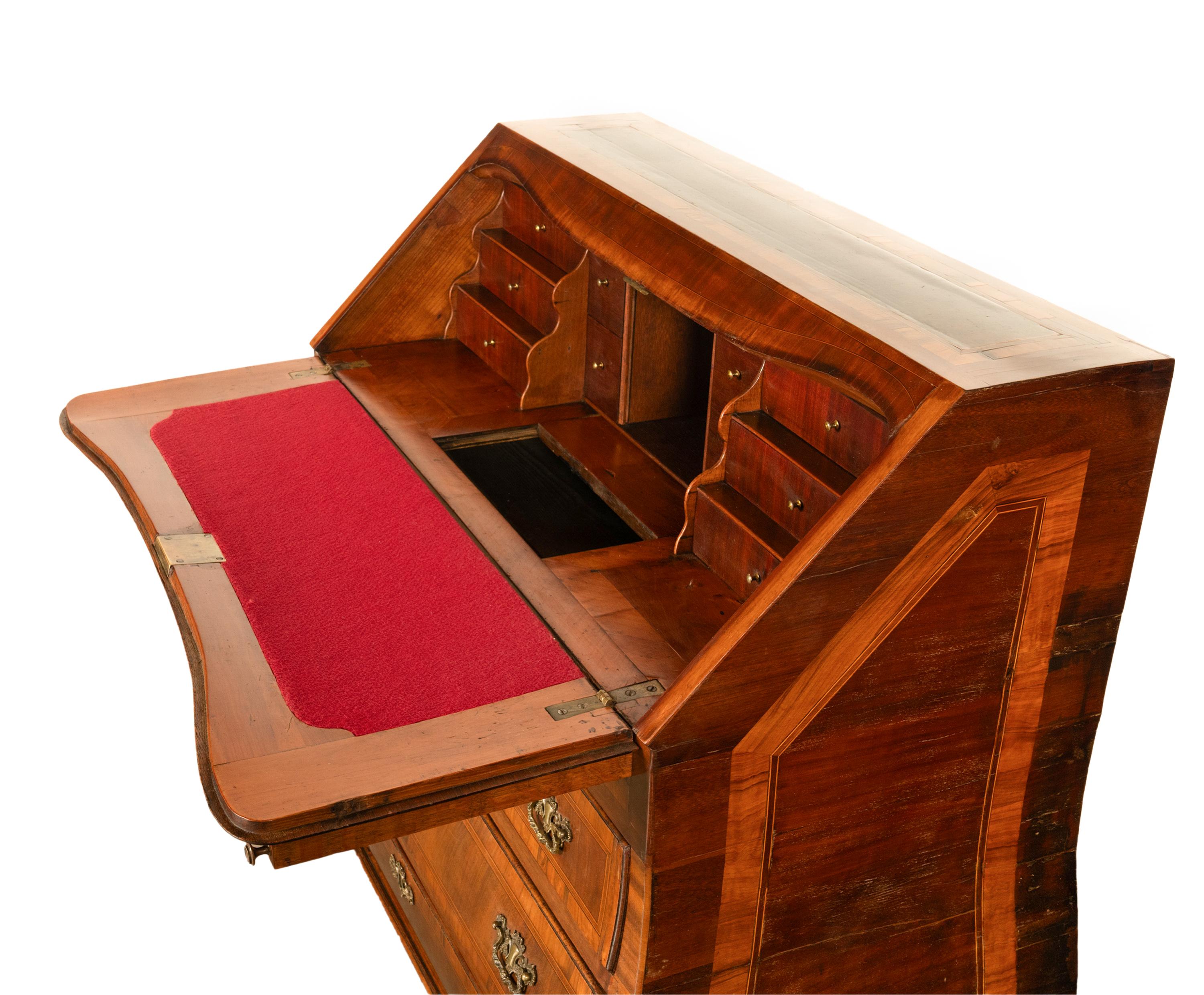 Antique Dutch Rococo Inlaid Marquetry Walnut Bombe Secretary Desk Bureau 1780 For Sale 3
