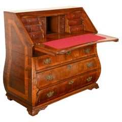 Antique Dutch Rococo Inlaid Marquetry Walnut Bombe Secretary Desk Bureau 1780
