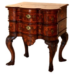 Antique Dutch Rococo Six Drawer Olivewood Workstand With Floral Design I8thC
