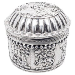 Antike niederländische Rokoko-Stil 833 Silber Runde Repoussé Kommode Box