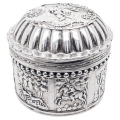 Antique Dutch Rococo Style 833 Silver Round Repoussé Dresser Box