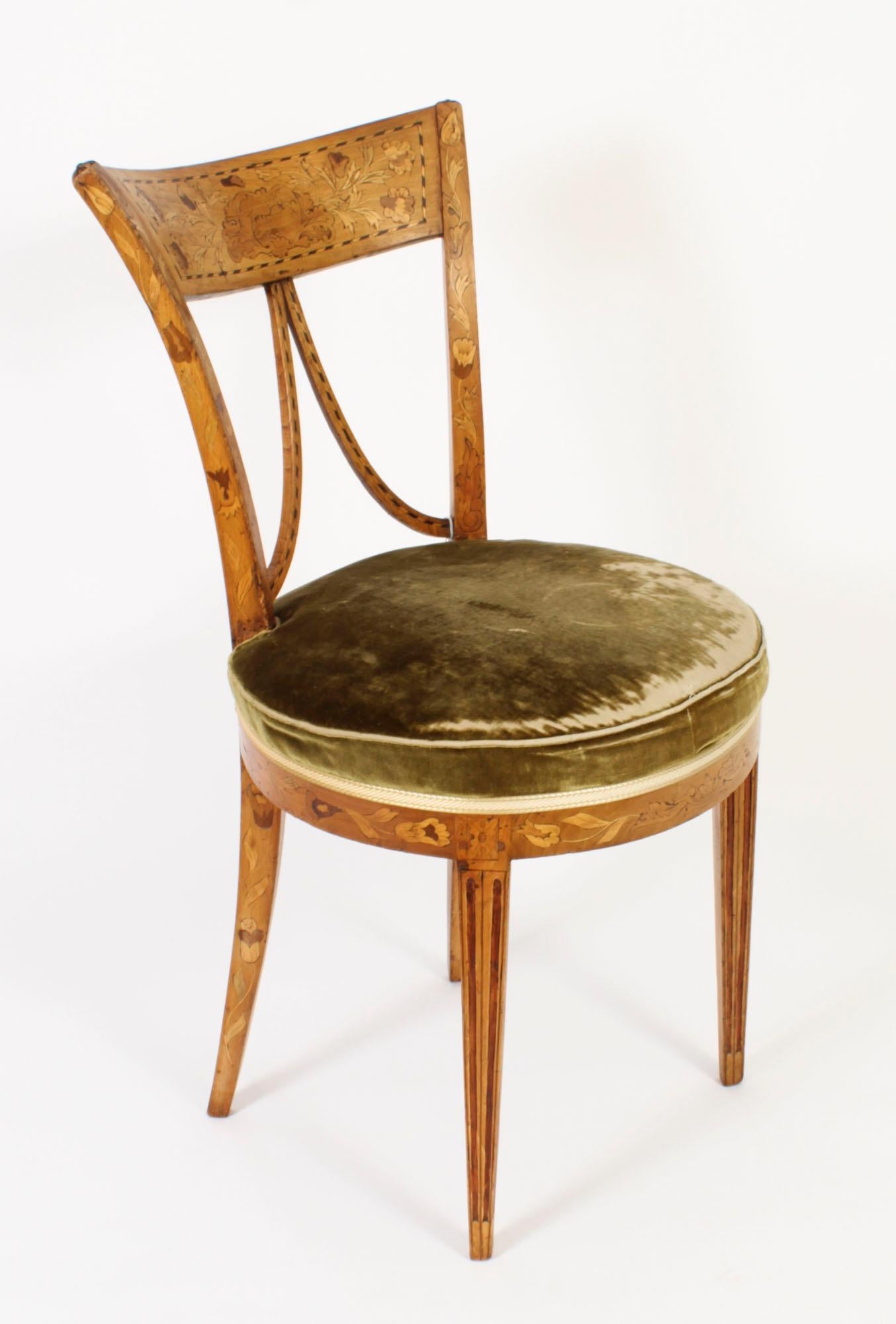 Chaise de bureau hollandaise ancienne en marqueterie de bois de satin 19ème siècle en vente 10