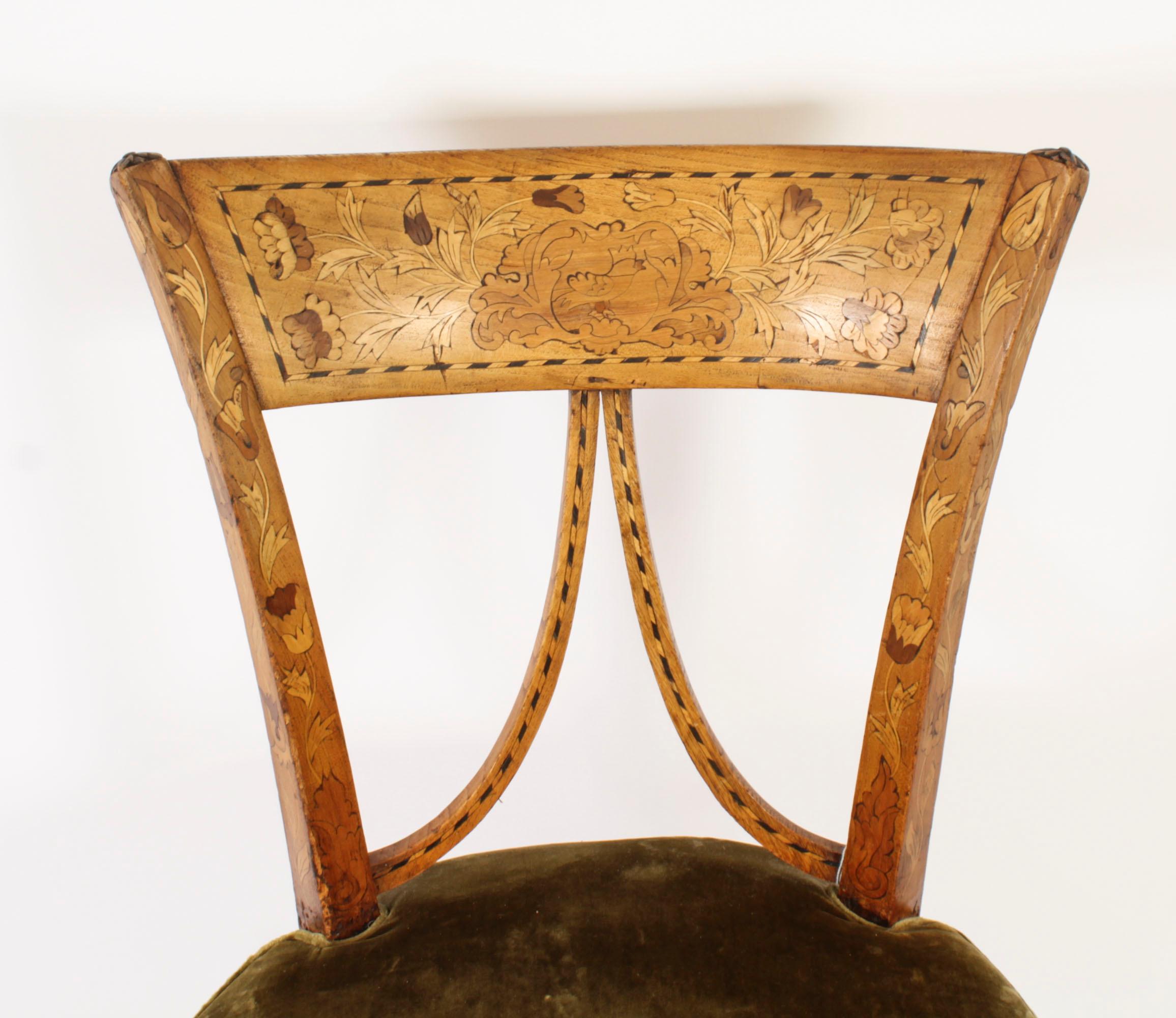 English Antique Dutch Satinwood Marquetry Desk Chair 19th Century