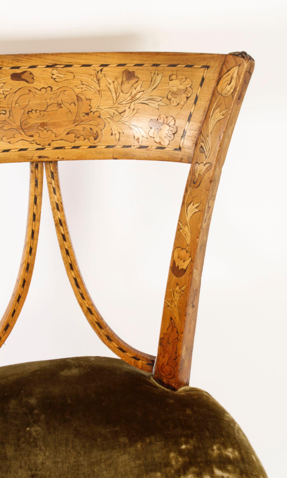 Anglais Chaise de bureau hollandaise ancienne en marqueterie de bois de satin 19ème siècle en vente
