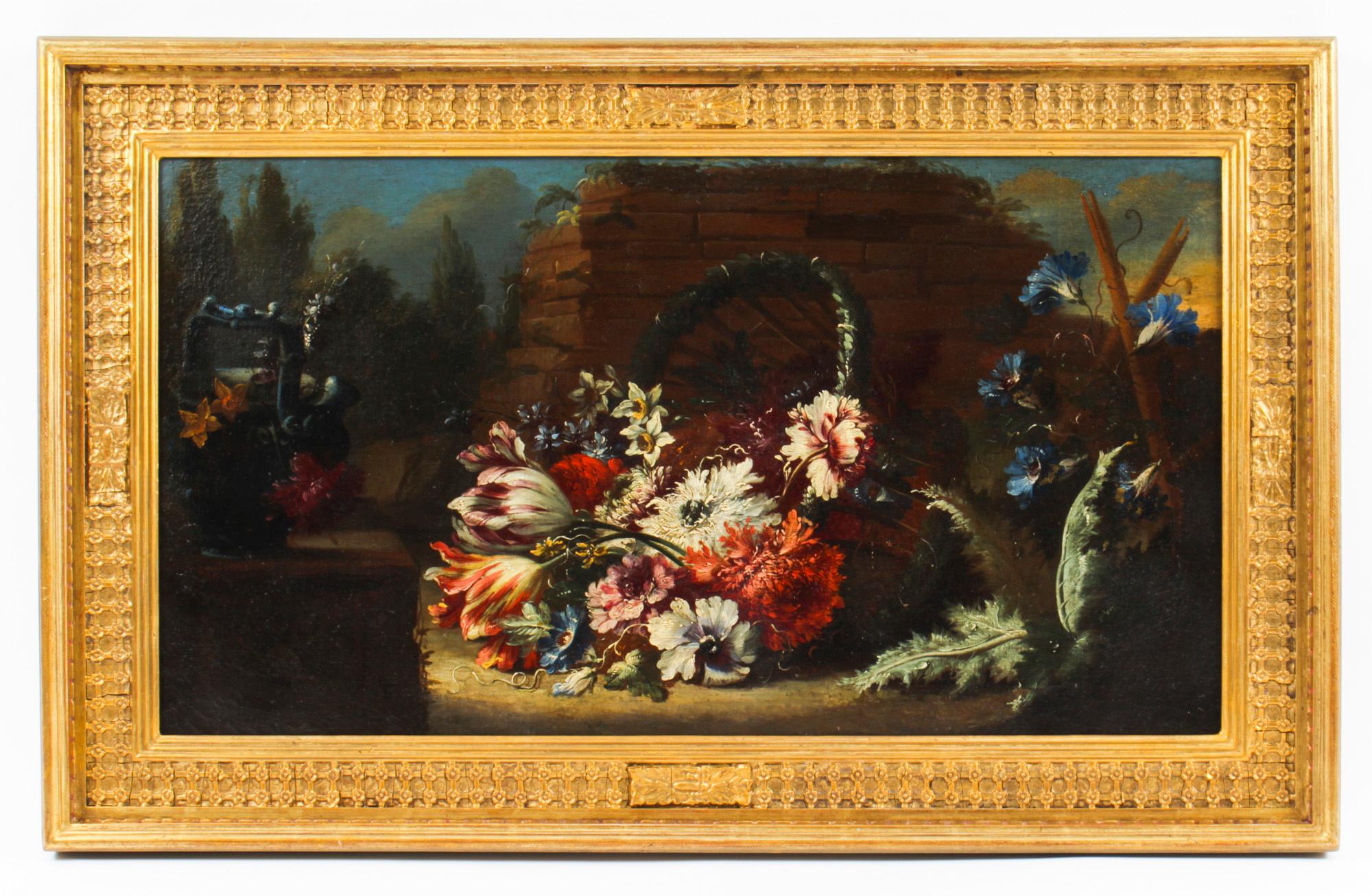 Antique Dutch School Floral Still Life Oil Painting Framed Late 18th C For Sale 5