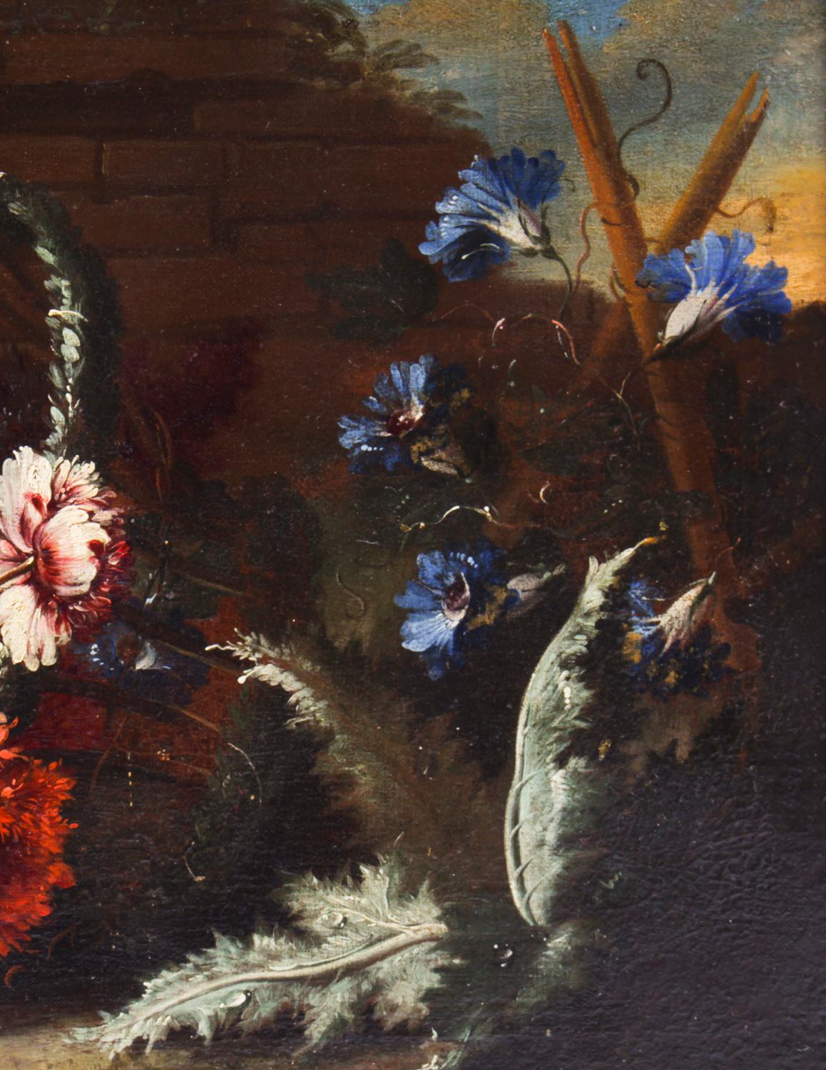 Canvas Antique Dutch School Floral Still Life Oil Painting Framed Late 18th Century For Sale