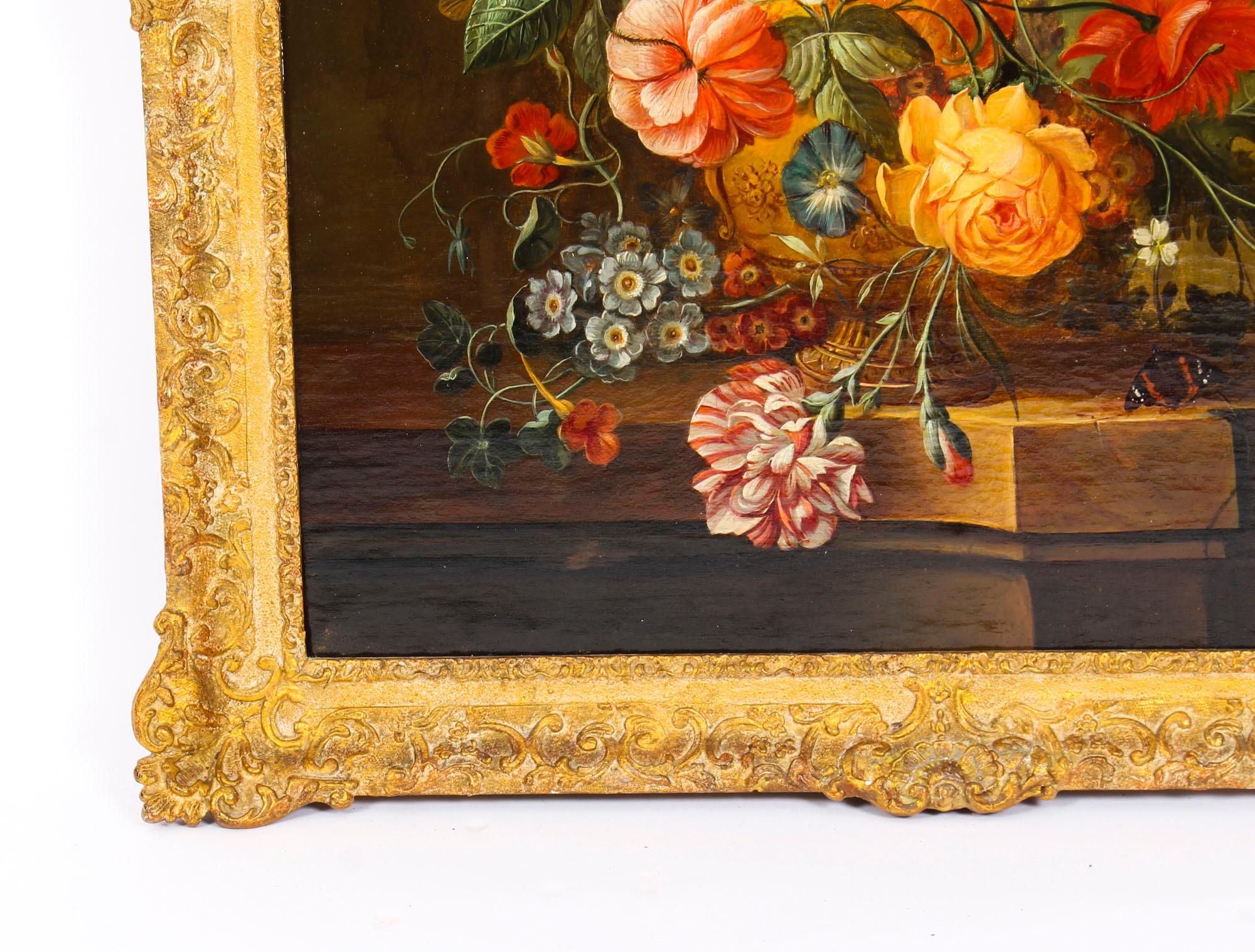 Canvas Antique Dutch School Floral Still Life Oil Painting Framed, Late 18th Century
