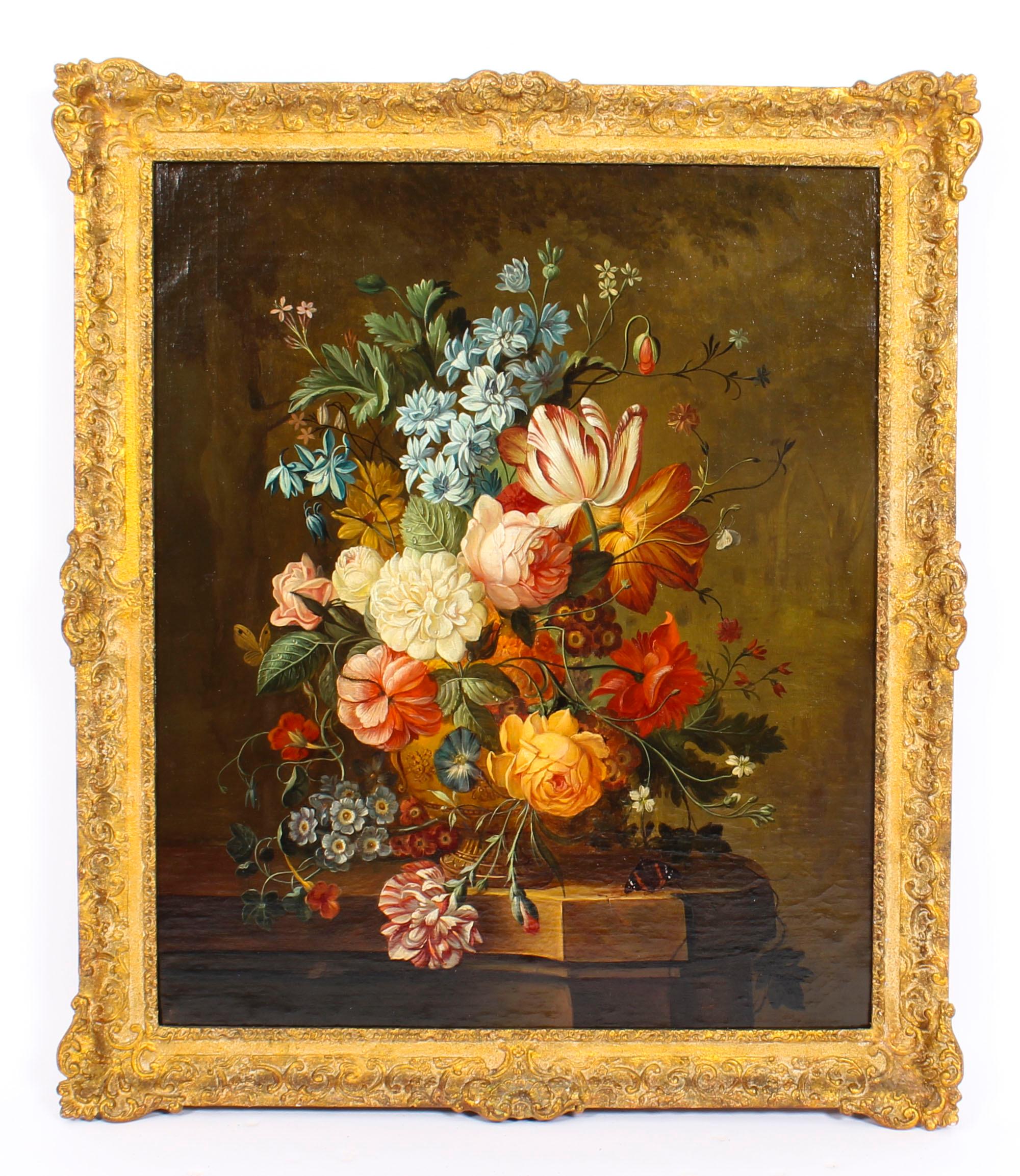 Antique Dutch School Floral Still Life Oil Painting Framed, Late 18th Century 1