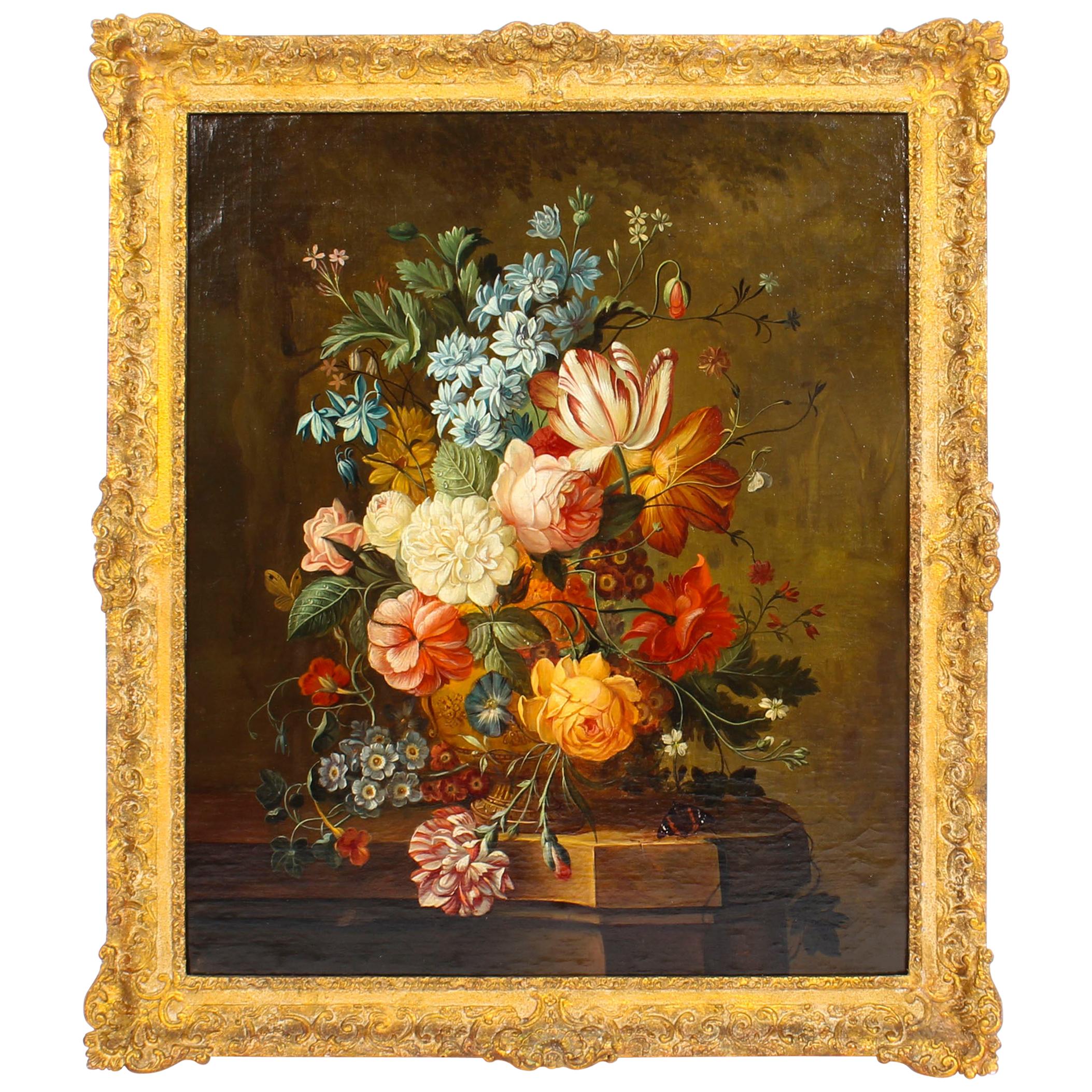 Antique Dutch School Floral Still Life Oil Painting Framed, Late 18th Century