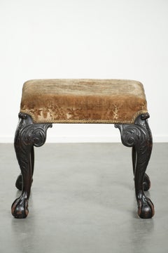 Antiguo asiento / otomana holandés del siglo XVIII con tela de terciopelo