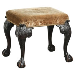 Antiguo asiento / otomana holandés del siglo XVIII con tela de terciopelo
