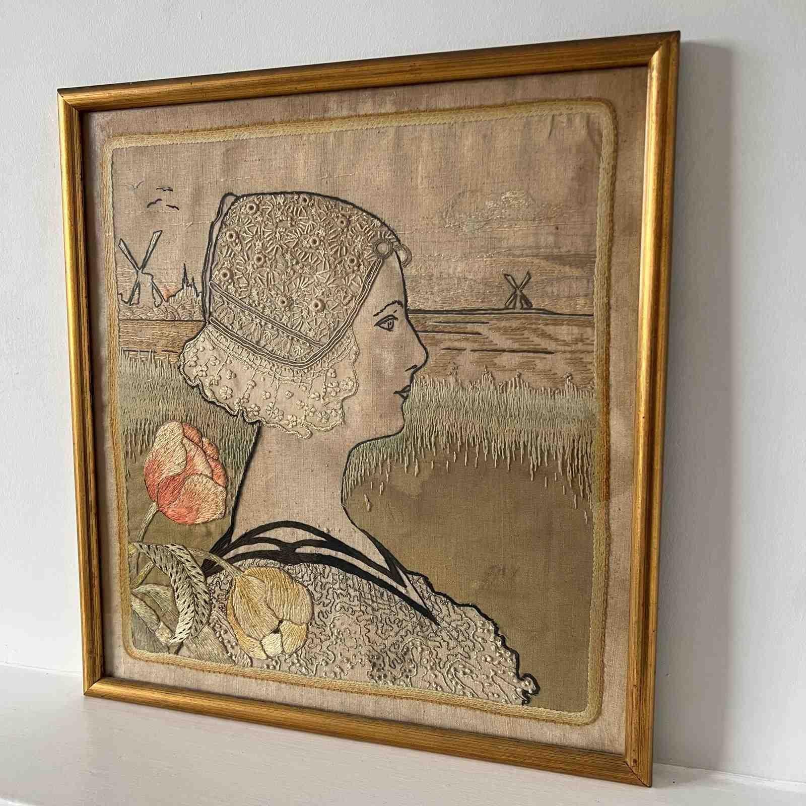 Embroidered Antique Dutch Silk Embroidery Of Queen Wilhelmina Of The Netherlands