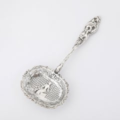 Cuillère ovale de service en argent hollandais ancien Bon Bon, Berry, Serving Spoon