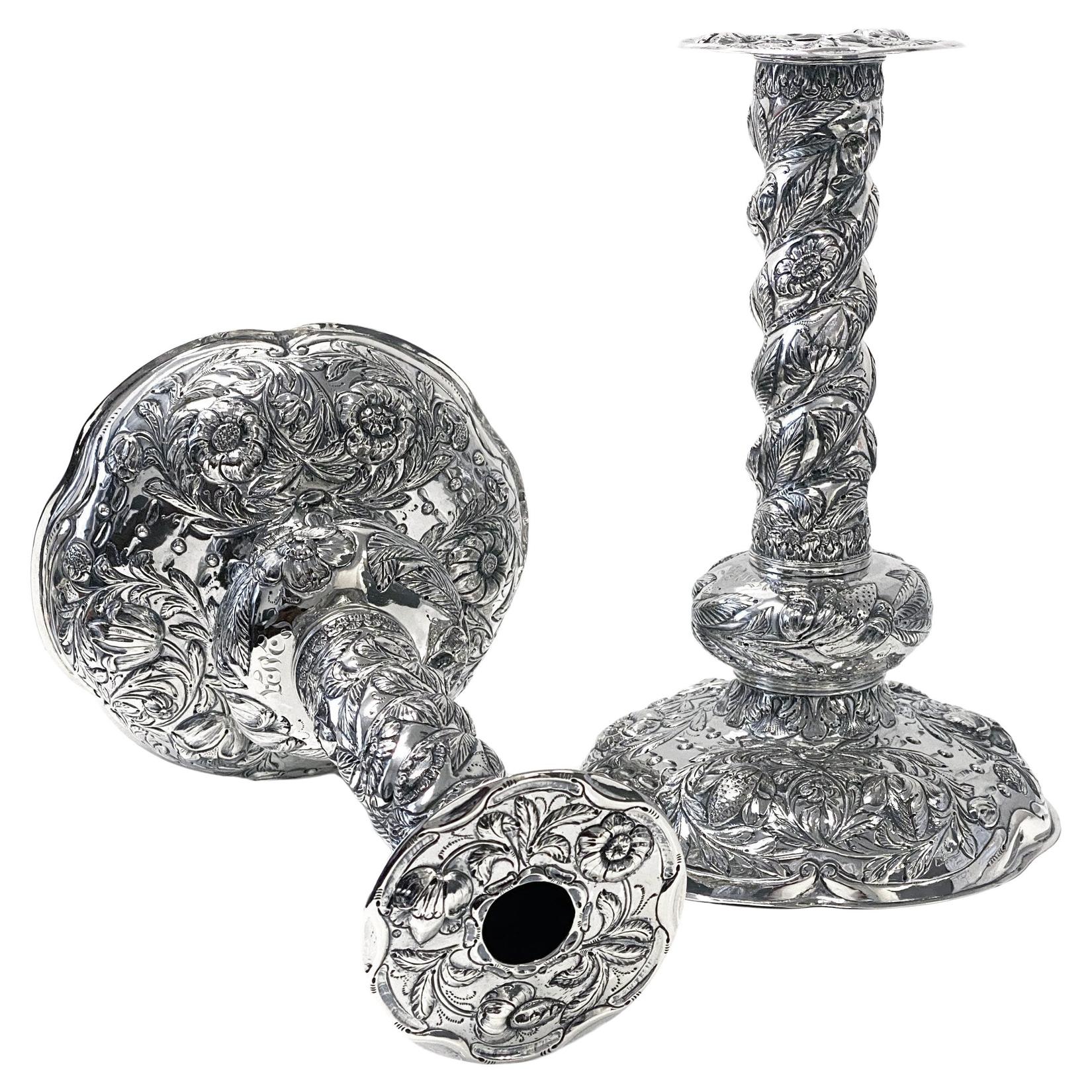Antique Dutch Silver Candlesticks of late 17th century style, The Hague C.1840 1