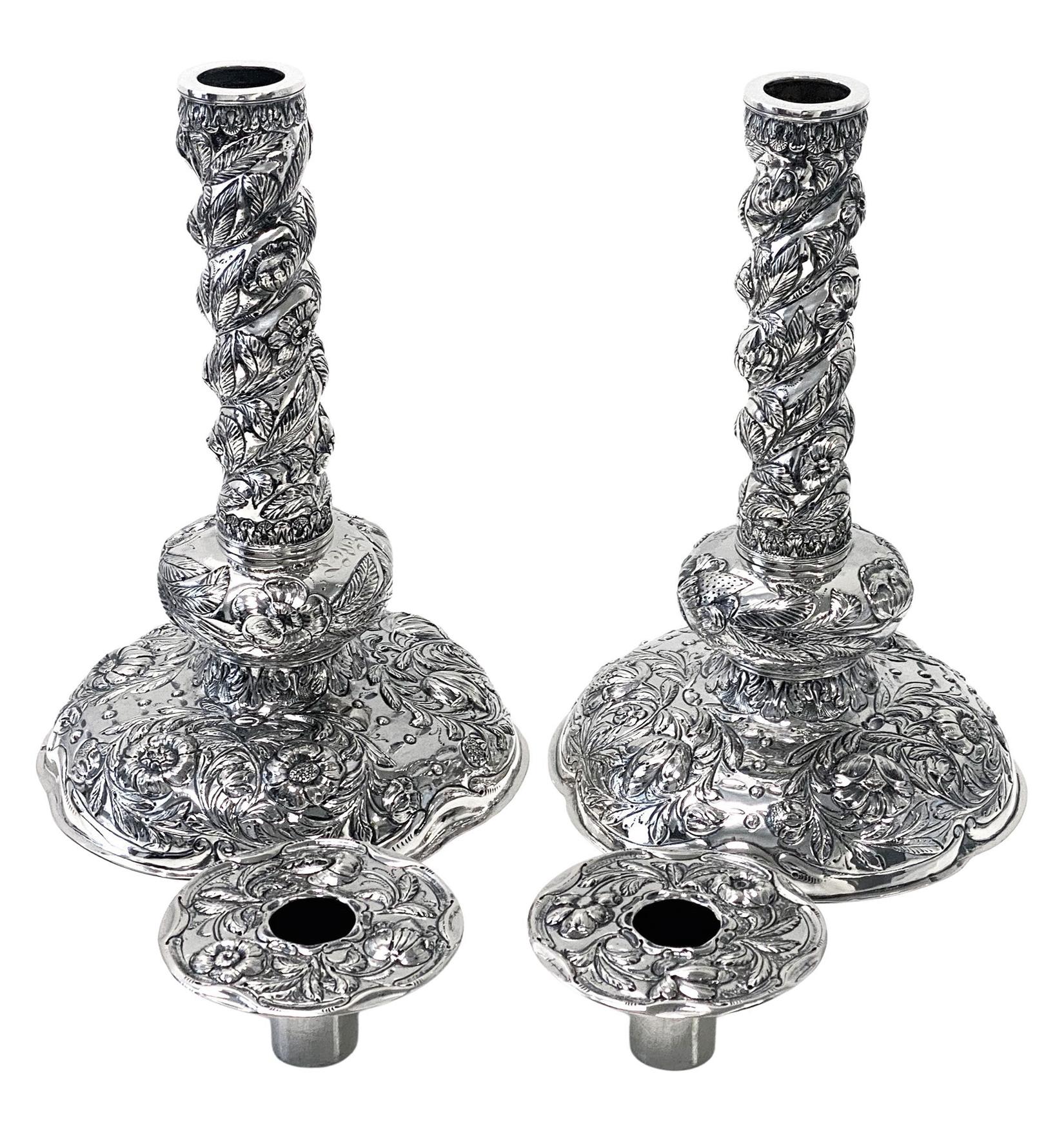 Antique Dutch Silver Candlesticks of late 17th century style, The Hague C.1840 3