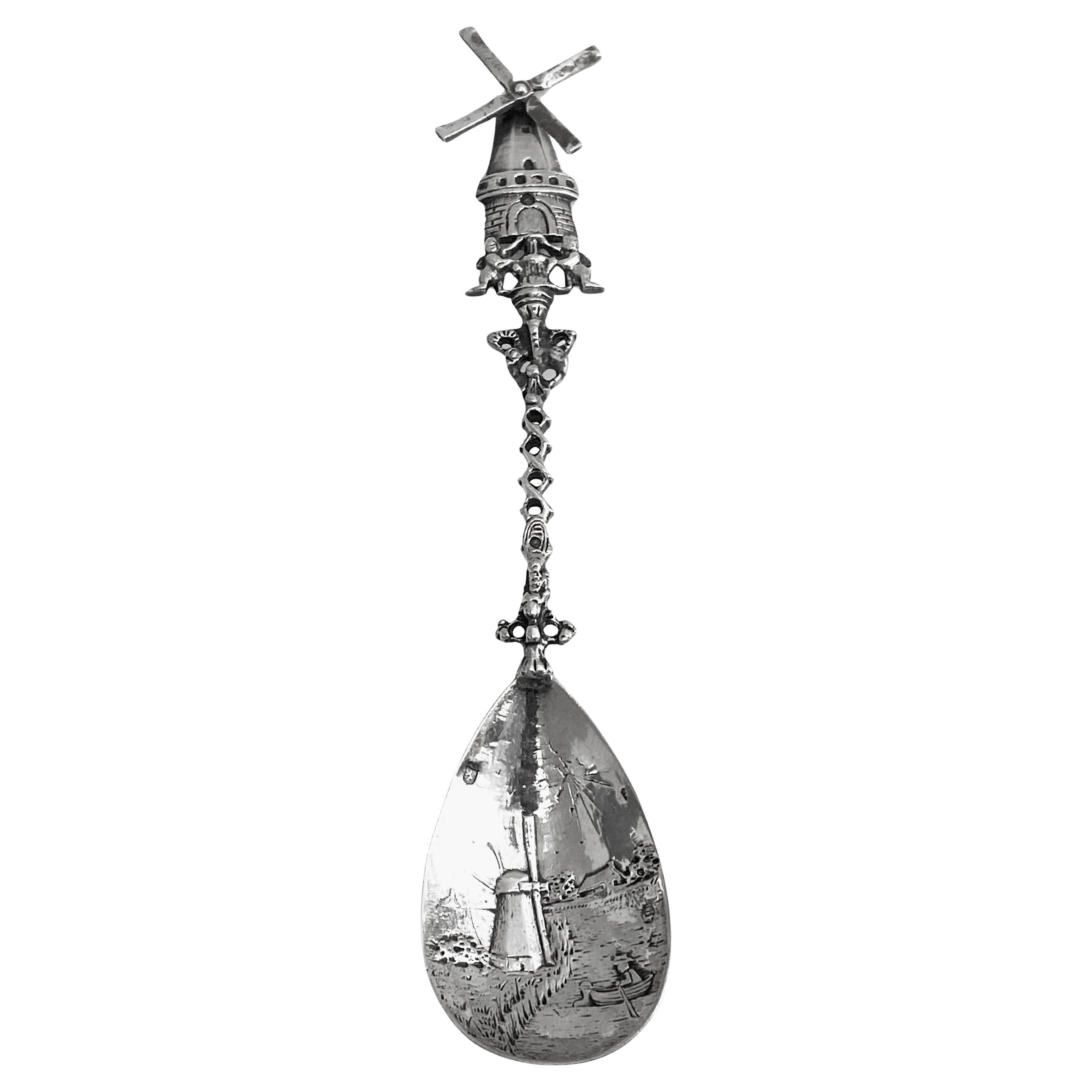 Antique Dutch Silver figural Spoon Dutch scene bowl Amsterdam 1903