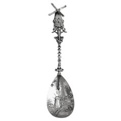 Cuchara figurada de plata holandesa antigua Cuenco con escena holandesa Amsterdam 1903