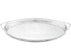 Antique Dutch Silver Oval Gallery Tray with Handles