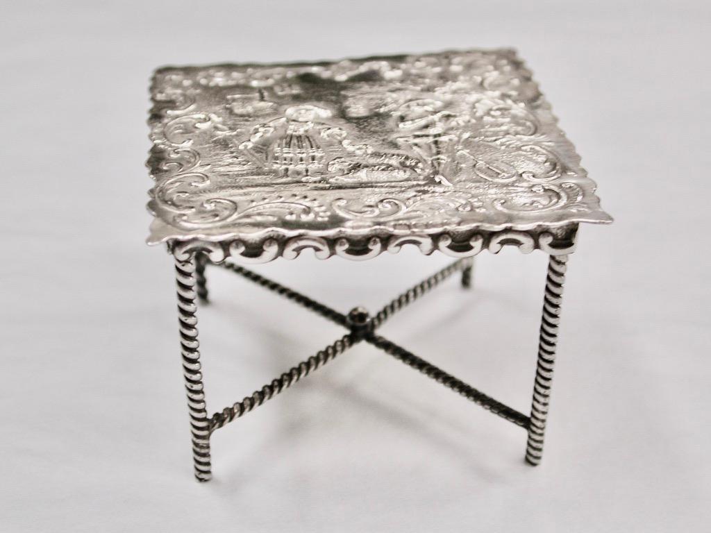 Antique Dutch Silver Miniature Table Overmarked London 1900 Isaac Manheim
The condition of this piece is like the day it was made, but with a lovely patina!

