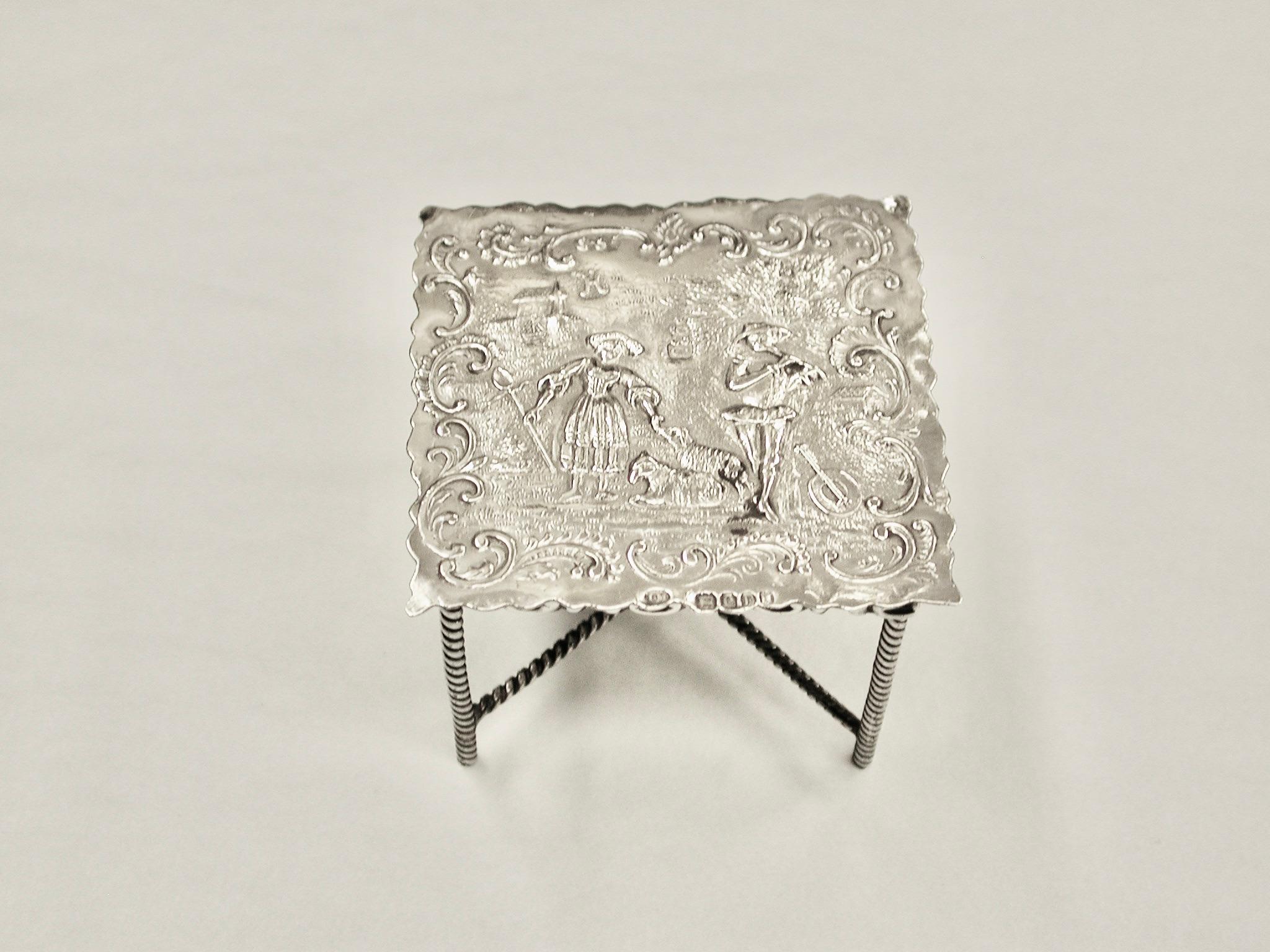 Antique Dutch Silver Miniature Table Overmarked London 1900 Isaac Manheim For Sale 1