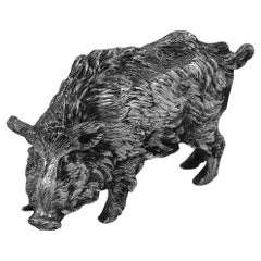Antico modello olandese in argento di un cinghiale / maiale selvatico Figurina Paesi Bassi c. 1910