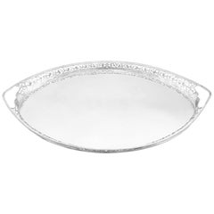 Antique Dutch Silver Oval Gallery Tray with Handles